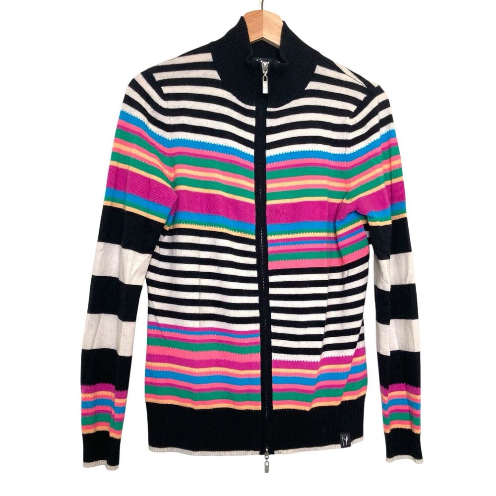 Neve Designs Full Zip Sweater Medium Colorful Mountain Ski Striped Wool Outdoors